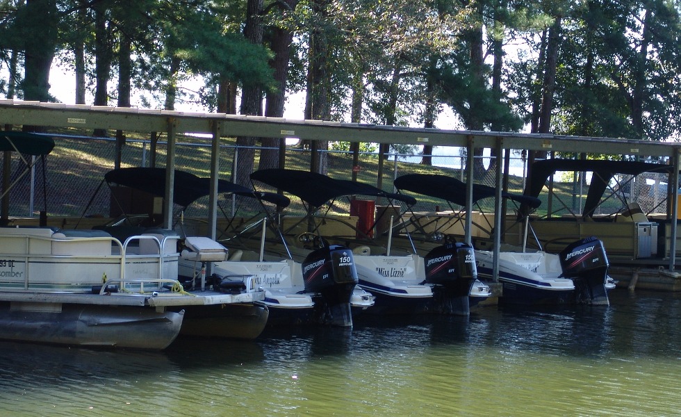 boats parked on the water